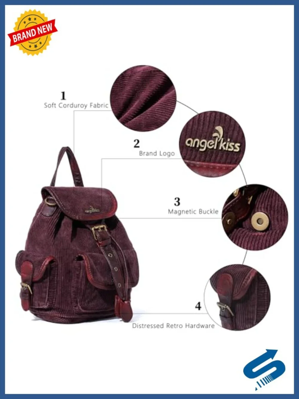Small Corduroy Backpack Purse, 3-in-1 Convertible Shoulder Bag with Detachable